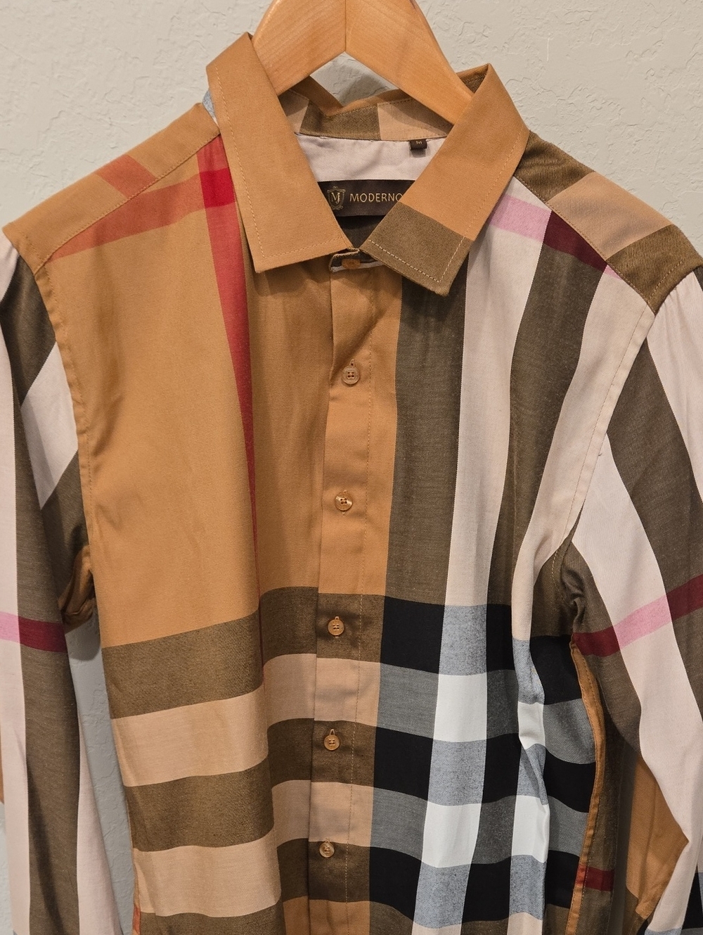 Men’s Multistripe Button-Down Shirt in Tan and White